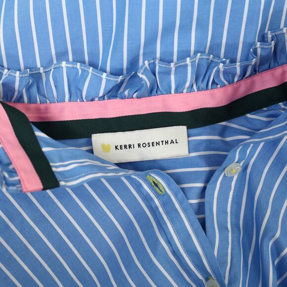 Kerri Rosenthal Striped Printed Shirt Top Ruffle Buttondown Cotton M NEW 282447 - Picture 5 of 6
